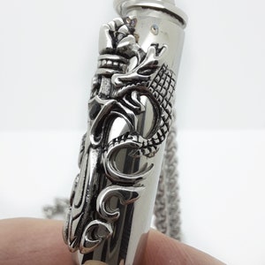 Bullet capsule pendant necklace with dragons and sword emblem, capsule pendant, imitation bullet, cremation necklace, snowstarpendants