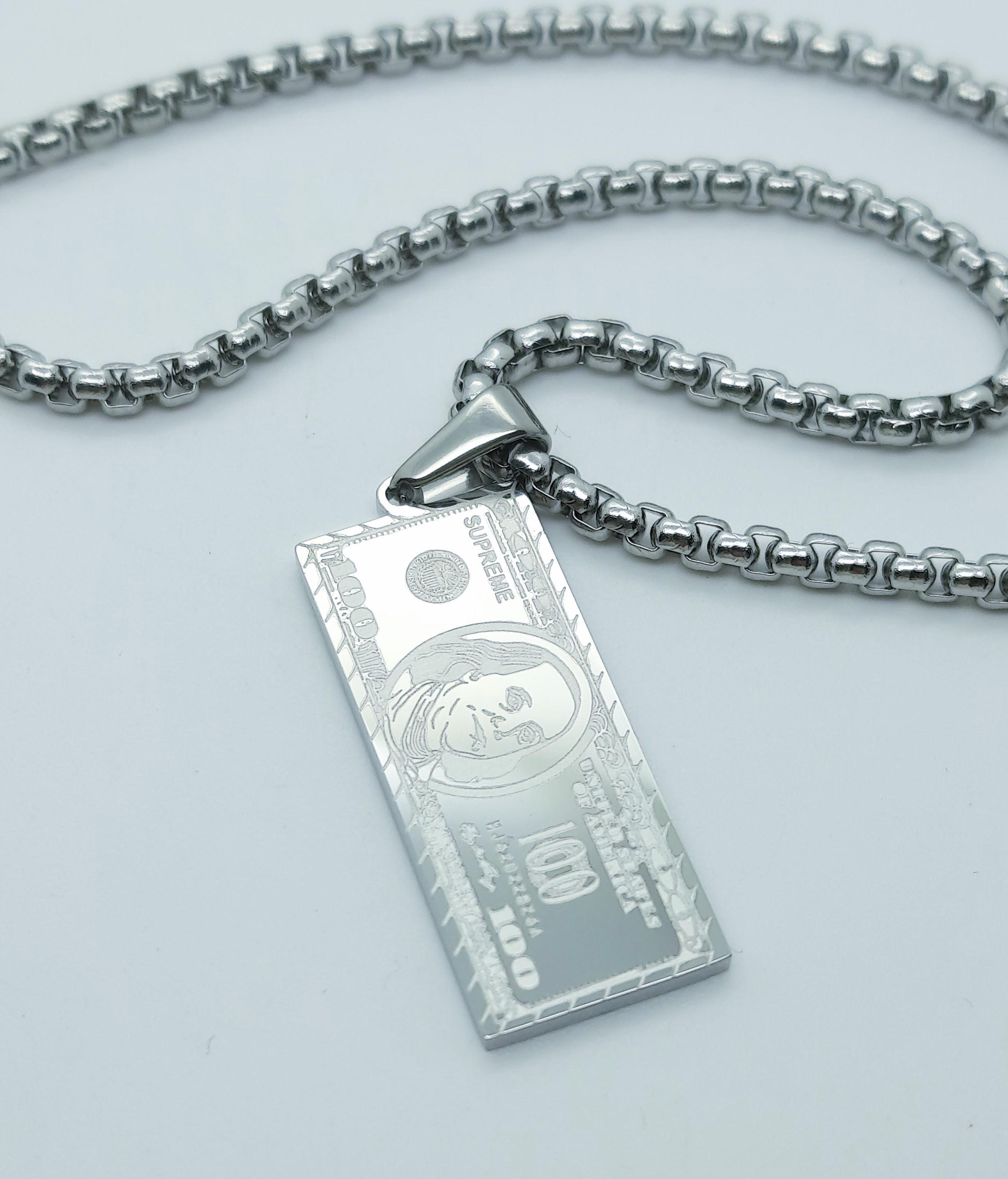 Money Pendant 100 Dollar Bill Necklace Benjamin Franklin Souvenir