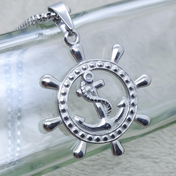 OHAYOO Collana Donna In Argento 925 Con Ciondolo Ancora E Timone: Gioiello Simbolo Di Guida E Stabilità, Catena 45+5 Cm