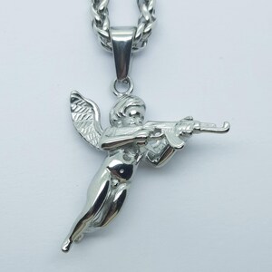 Collana con ciondolo a forma di pistola di Cupido, angelo cherubino, per uomo e donna immagine 6
