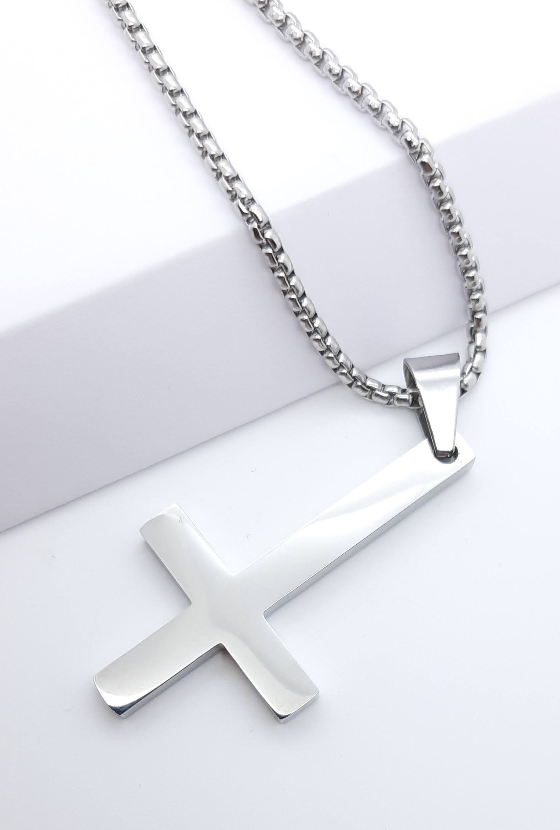 Buy PJ Stainless Steel Upside Down St.Peter's Cross Necklace Inverted Cross  Pendant at