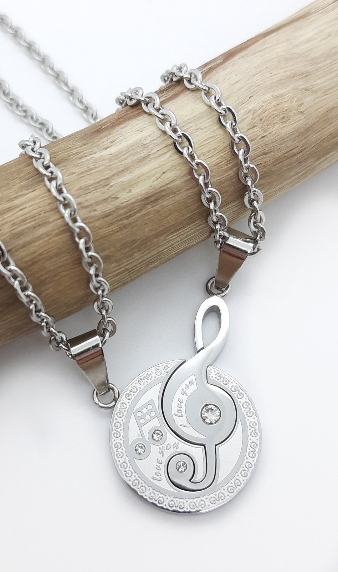 Couples Interlocking Music Notes Pendant Necklaces Matching Etsy