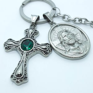 Jesus and cross Keyring crucifixion keychain double keyfob gifts for christians