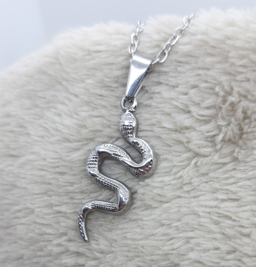 Snake Pendant Necklace Small Python Viper Silver Snake Charm Stainless ...