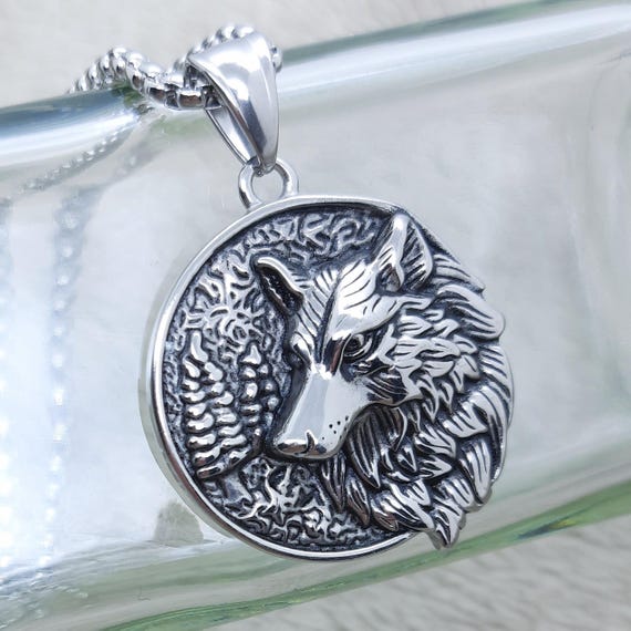 Pendentif viking marteau de Thor Mjölnir avec têtes de loup Fenrir en