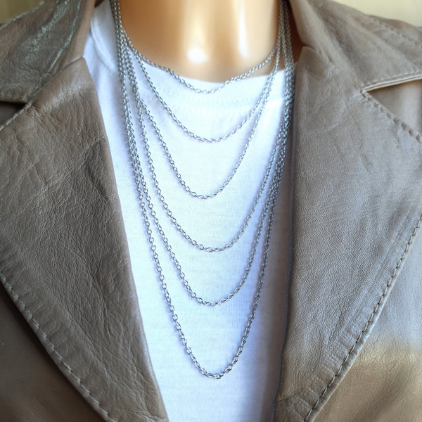 Chain necklace, 2mm silver cable link chain necklace, necklace chain for pendants, stainless steel
