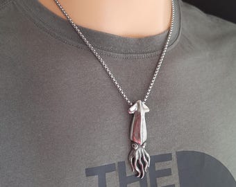 Collana con ciondolo a forma di calamaro, collana con ciondolo a forma di cefalopode marino per uomo e donna
