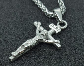 Christian crucifix pendant necklace Jesus cross religious jewellery for men women