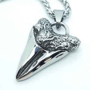 Shark tooth pendant necklace shark dinosaur fossil tooth mens statement necklace