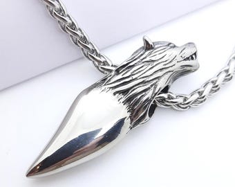 Wolf Head Tooth Pendant Necklace: Fenrir Jewelry