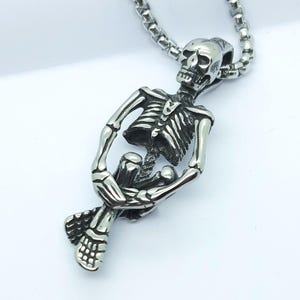 Skelett Halskette Herren Gothic Silber Skelett Anhänger Halloween Edelstahl Halsketten