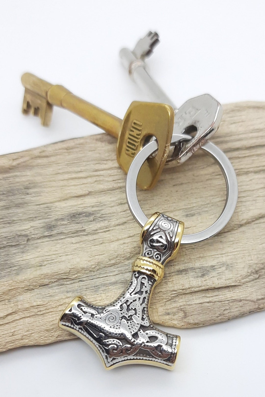 Thors Hammer Keychain Mjolnir Keyring Mens Viking Keychain Etsy