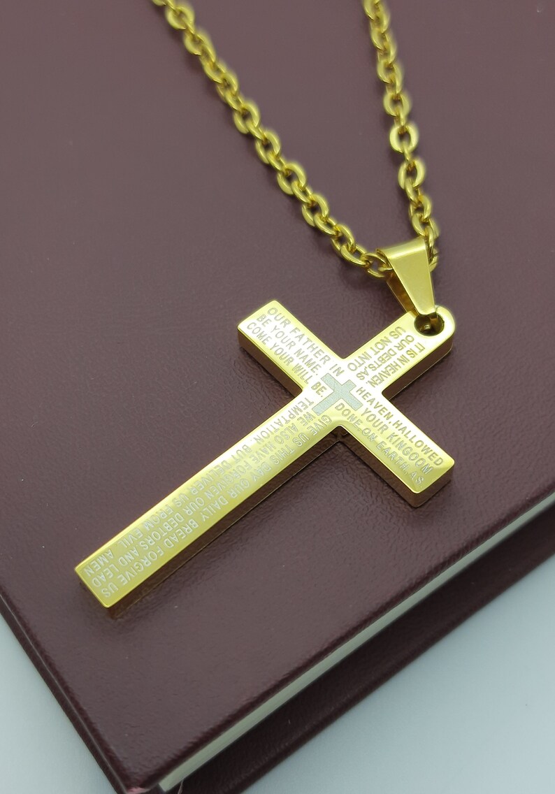 Lords Prayer Cross Necklace Cross Pendant Christian Prayer Etsy