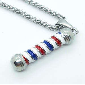 Hairstylists necklace, barbers pole necklace, hairdressers pendant, barber pole candy charm necklace