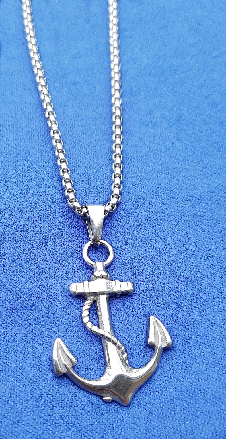 Anchor pendant necklace mens stainless steel necklace Etsy