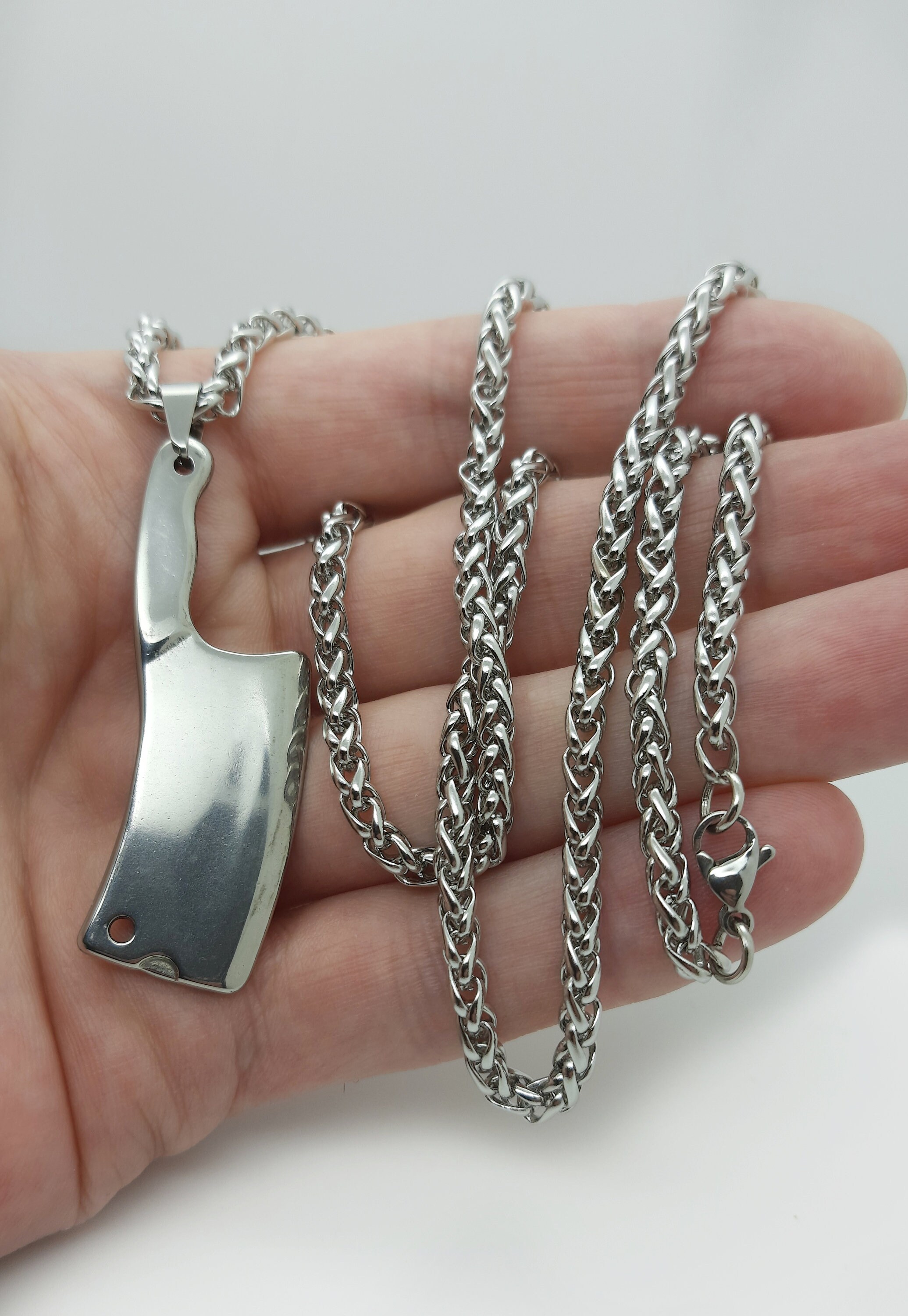 Mens Necklace, Knife Pendant, Meat Cleaver Necklace