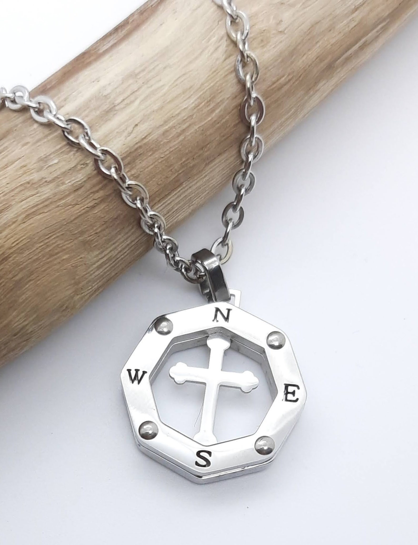 Compass Necklace Cross Silver Compass With Cross Womens Etsy UK