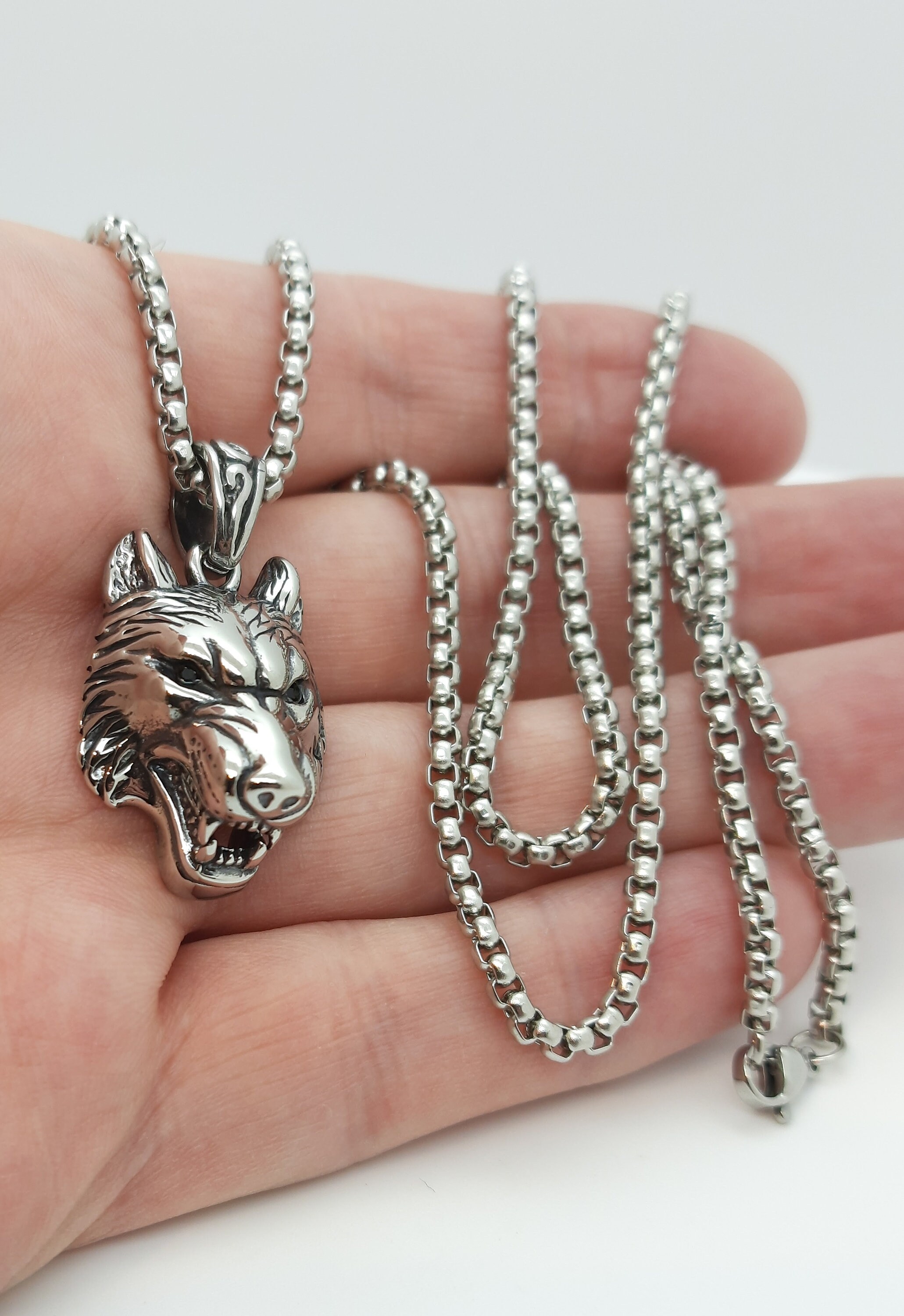 Collana Con Ciondolo A Forma Di Lupo, Da Uomo, Con Lupo Vichingo, Fenrir, Occhio Che Tutto Vede. - Italia - Foto 2
