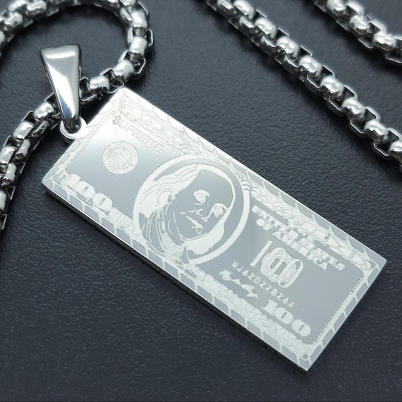 Money Pendant 100 Dollar Bill Necklace Benjamin Franklin Souvenir
