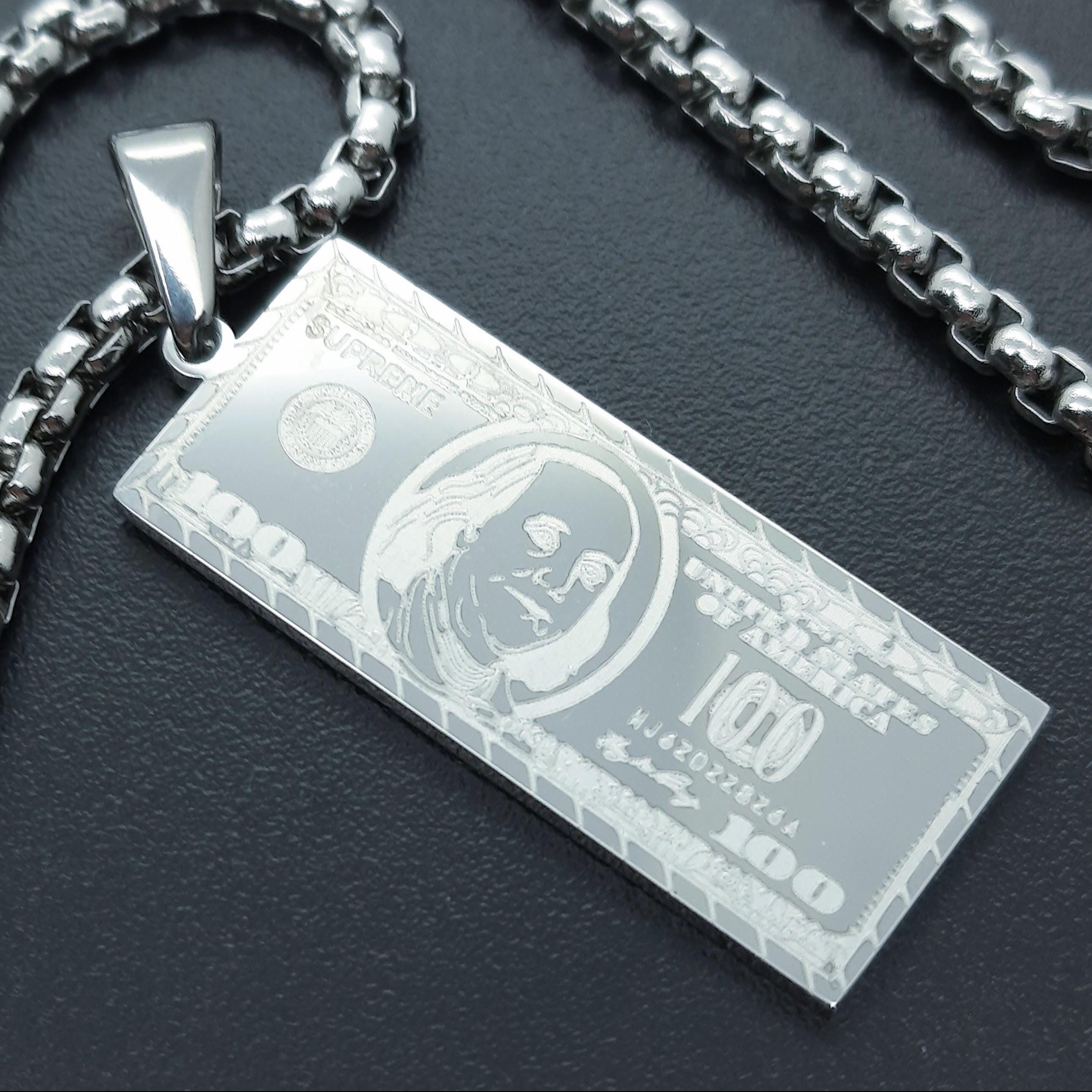Money Pendant 100 Dollar Bill Necklace Benjamin Franklin Souvenir