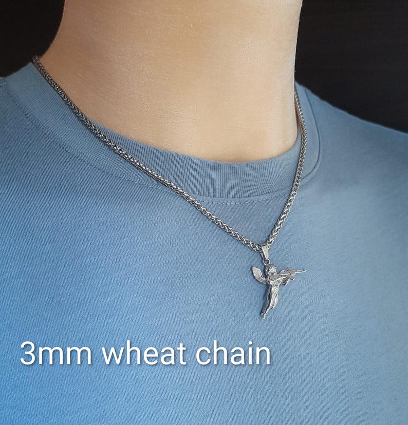 Collana con ciondolo a forma di pistola di Cupido, angelo cherubino, per uomo e donna immagine 2