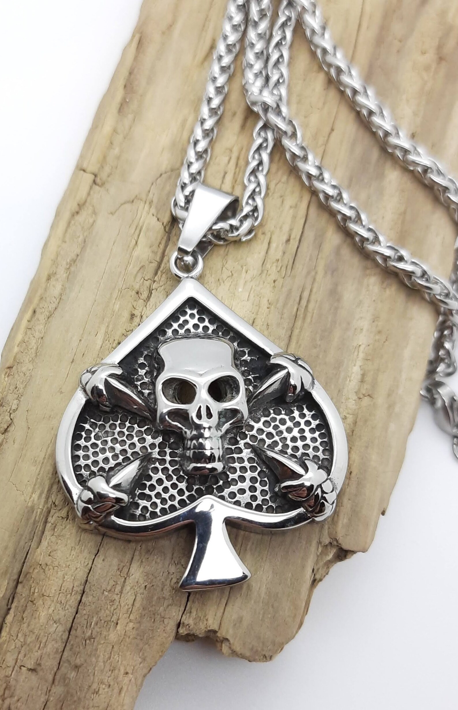 Mens Necklace Skull Necklace Ace of Spades Necklace Mens Etsy