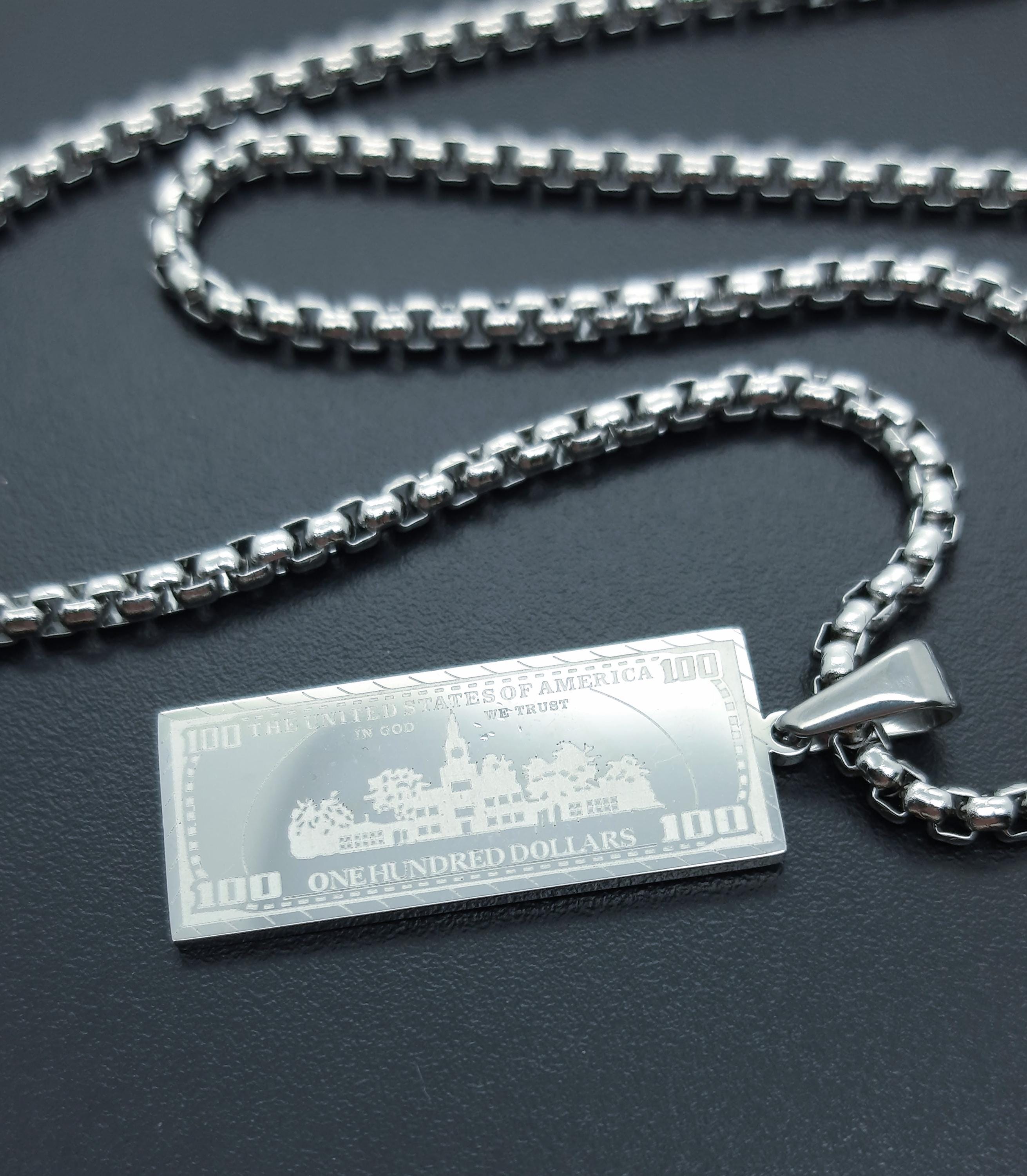 Money Pendant 100 Dollar Bill Necklace Benjamin Franklin Souvenir