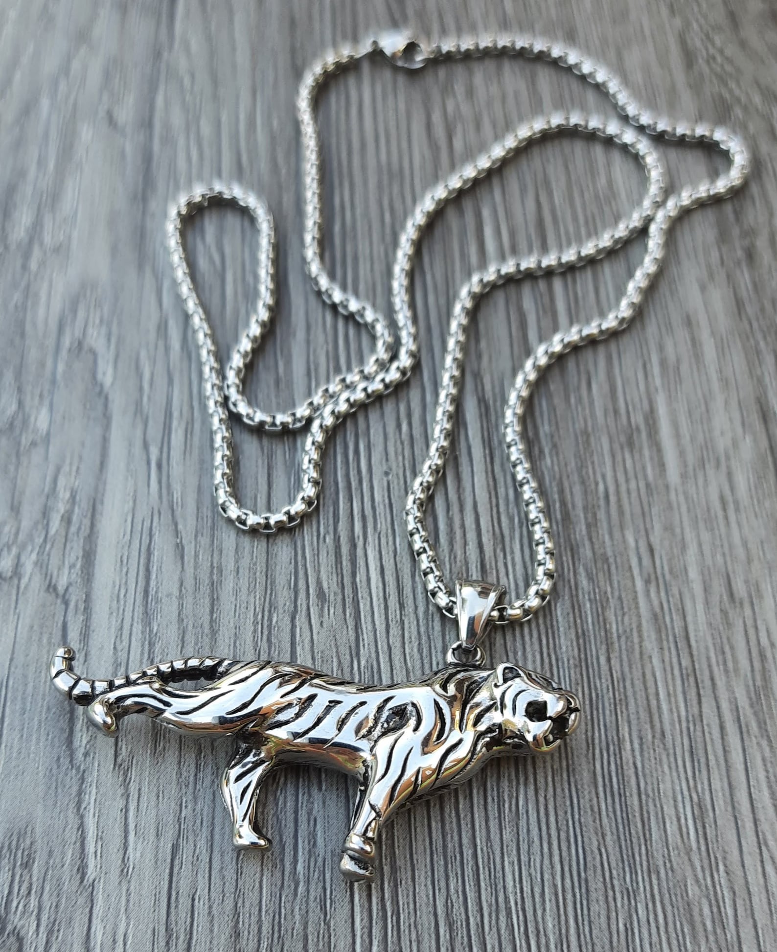 Tiger Necklace Tiger Pendant Stainless Steel Tiger Mens Etsy