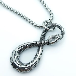 Infinity snake necklace, snake pendant, ouroboros, viper mens necklace