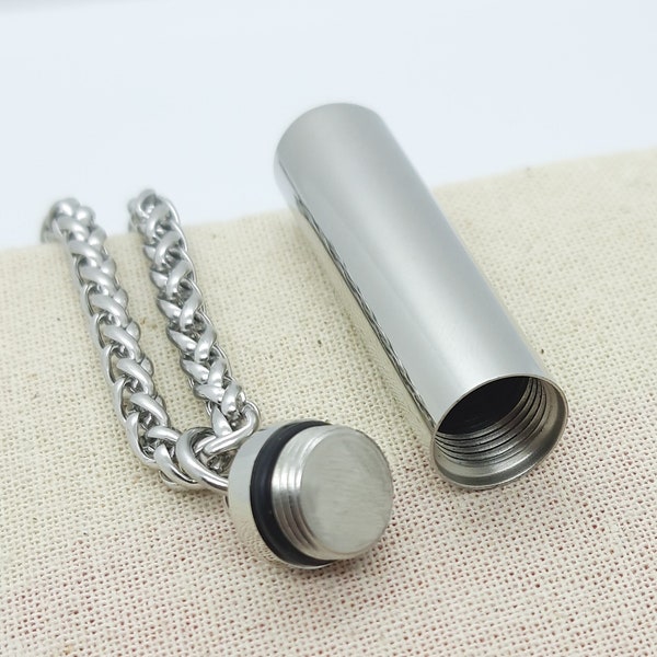 Capsule necklace cylinder cremation ashes pendant large locket storage capsule stainless steel necklaces for men