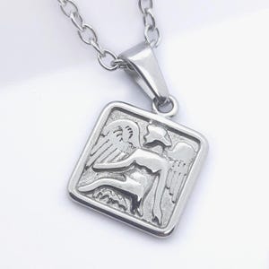 Guardian angel necklace, square angel pendant necklace, baroque angel, mens necklaces
