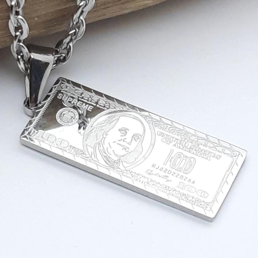 Money Pendant 100 Dollar Bill Necklace Benjamin Franklin Souvenir