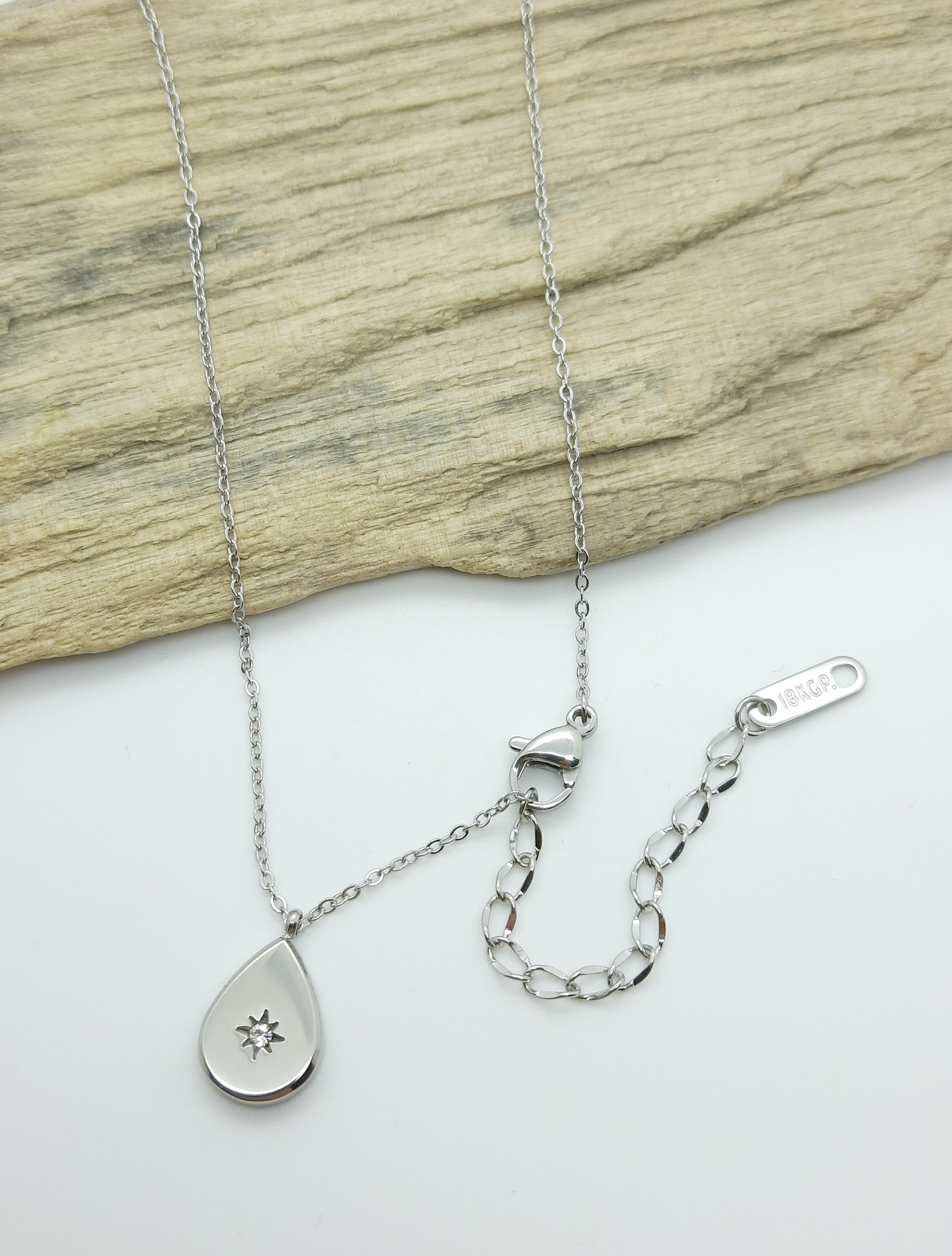 Womens Necklace, Silver Teardrop Pendant, North Star Pendant