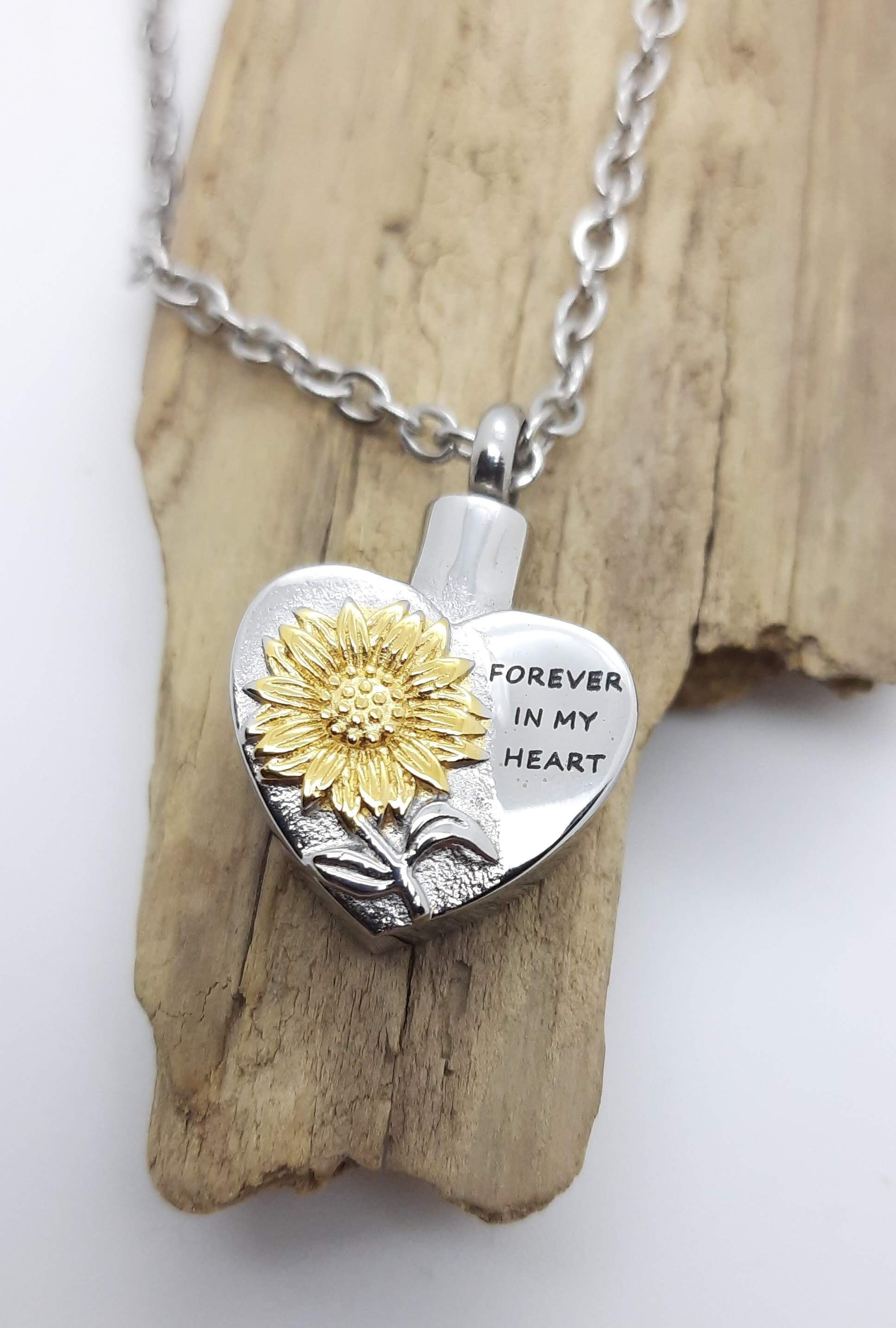 Cremation ashes necklace heart with sunflower ashes urn Etsy