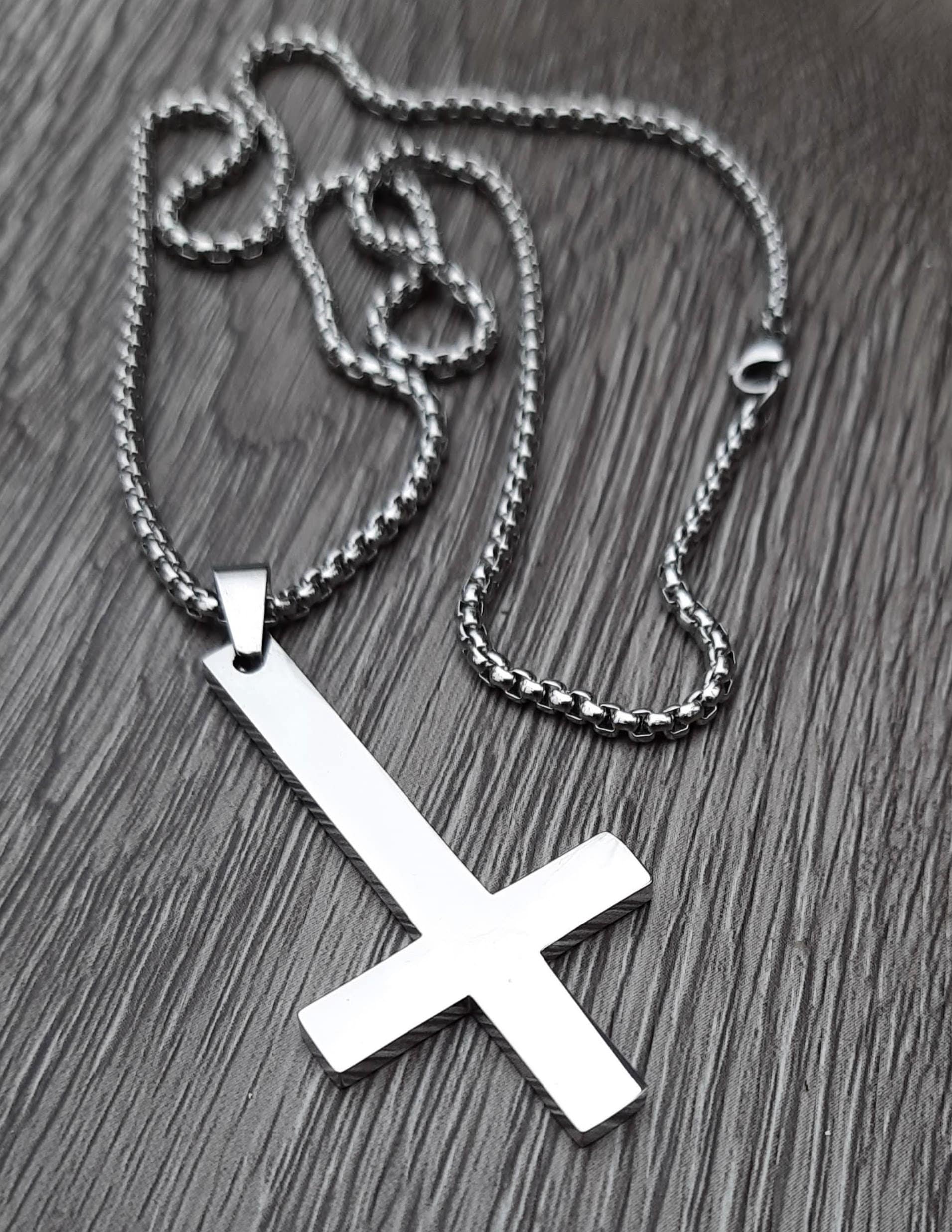 Nofade Silver Inverted Cross Necklace for Women Men, S925 Sterling Silver  Upside Down Cross Pendant with Chain 18'' Religious Jewelry