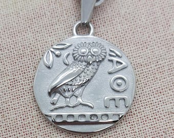 Athenas owl pendant necklace symbol of wisdom greek goddess mythology pendants men women