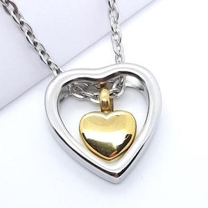 Heart cremation necklace, double heart ashes keepsake necklace