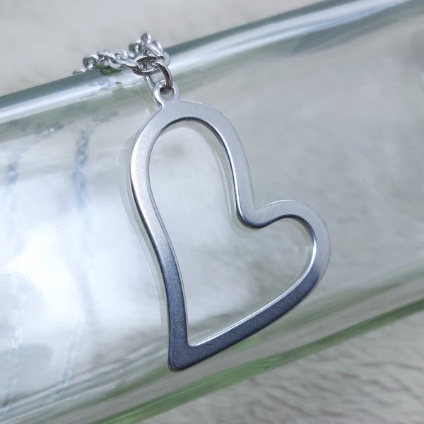 Heart necklace large silver hollow heart pendant boho love charm womens necklace