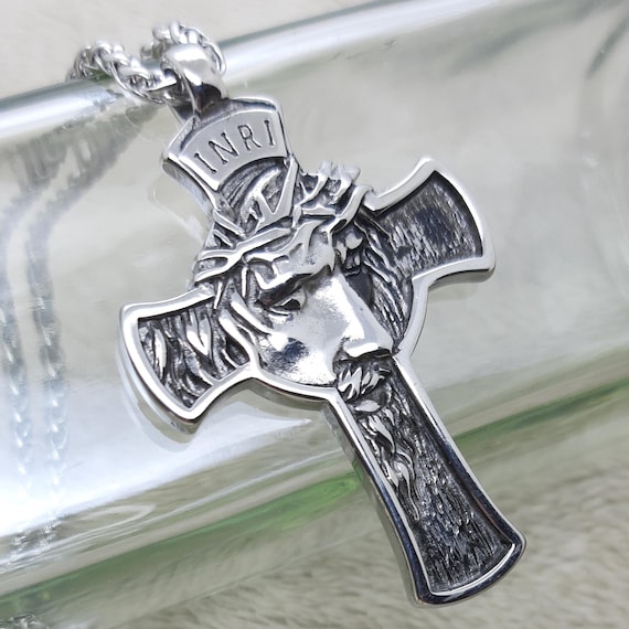 OIDEA Collana Con Croce Di Gesù In Acciaio Inossidabile - Ciondolo Religioso Uomo E Donna - 3