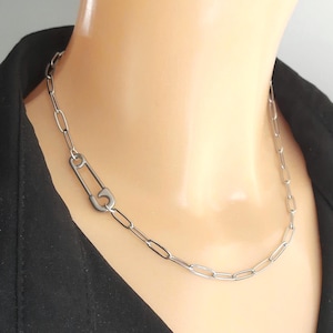 Safety Pin Pendant Paperclip Chain Necklace Punk Choker