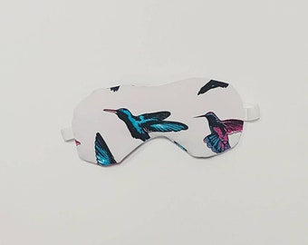 White  sleep mask for kids with colibri print ,Sleep mask for kids , Cotton  sleep mask for kids.