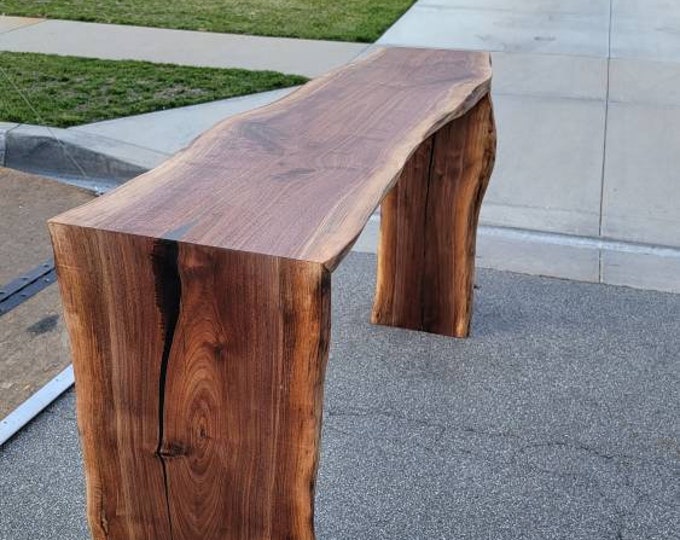 1821 Deep Waterfall Live Edge Black Walnut Table. Bar Table, Waterfall