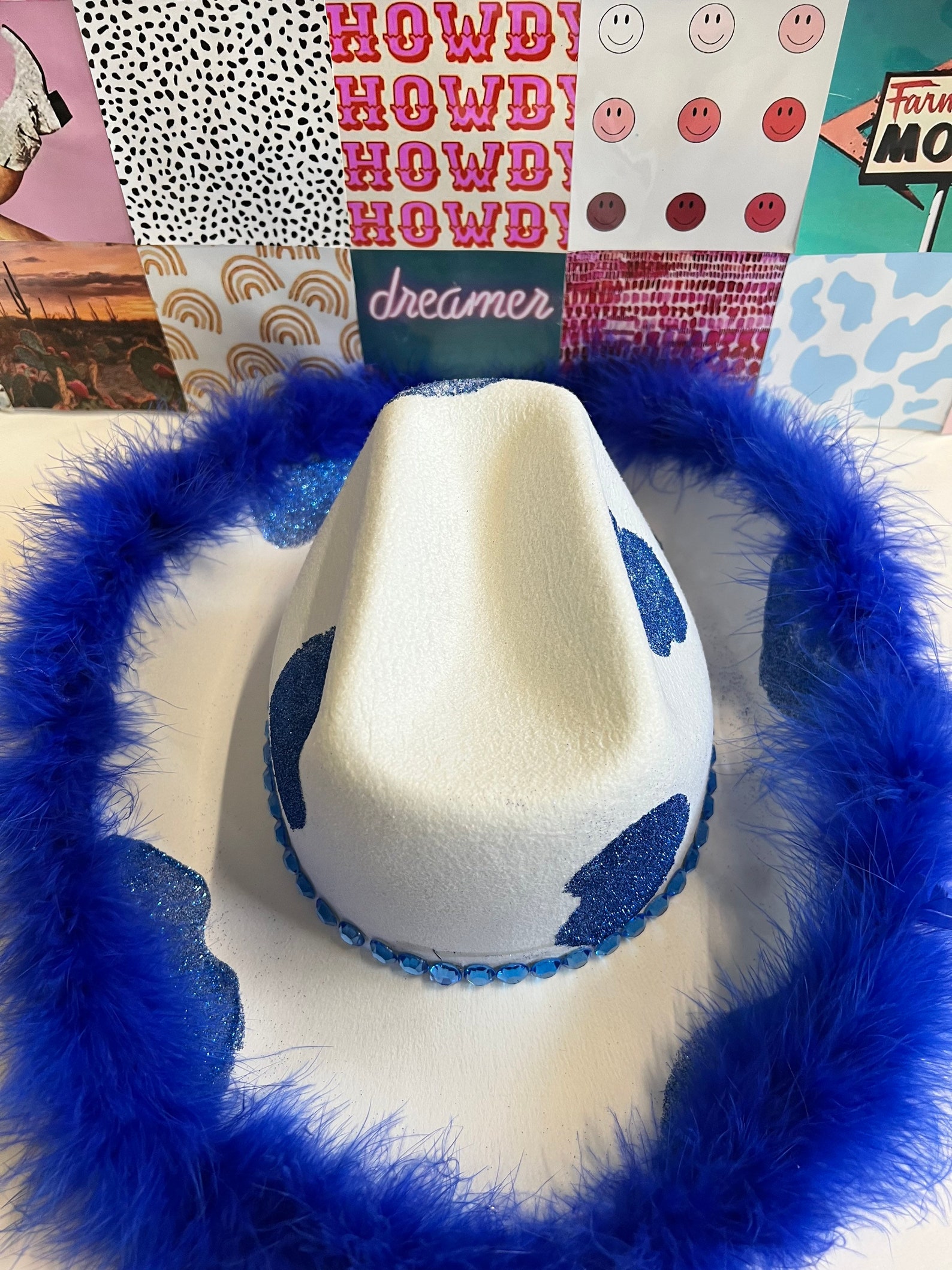 Blue Cow Print Custom Party Cowboy Hat Etsy