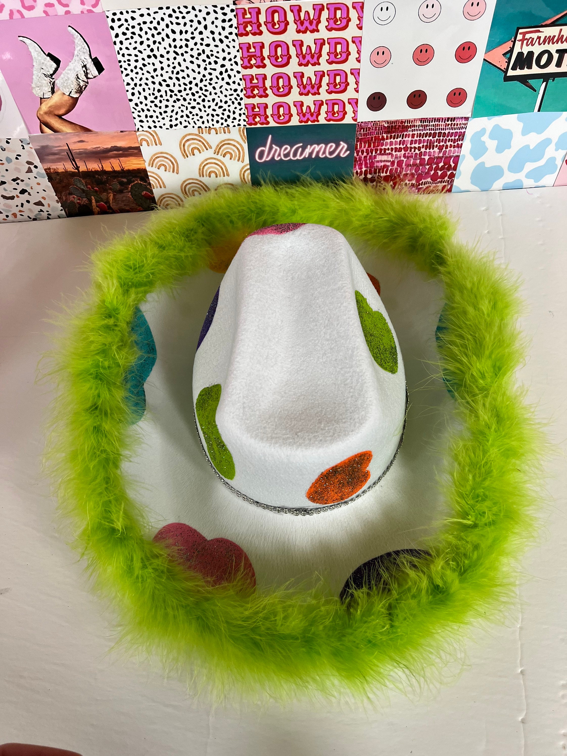Rainbow Glitter Cow Print Custom Party Cowboy Hat - Etsy display picture 2