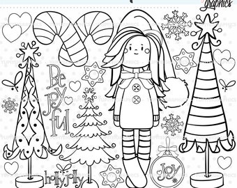 Christmas Coloring Pages, Christmas Digistamps, COMMERCIAL USE, Christmas Stamps, Digital Stamps, Christmas Clipart, Coloring Images