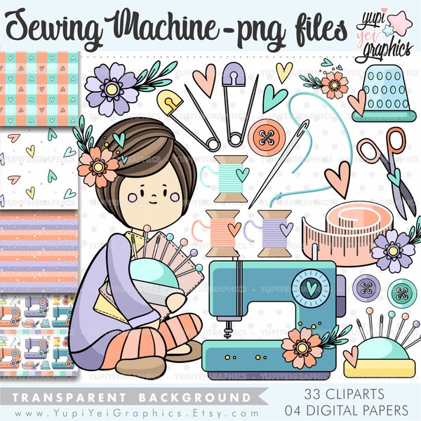 Sewing Machine Clipart, Sewing Clipart, Crafty Girl, COMMERCIAL USE, Sewing Machine PNG, Scrapbook Girl Clipart, Scrapbooking Clipart
