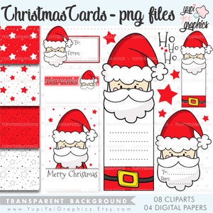Cartões de Natal, clipart de Natal, USO COMERCIAL, cartões para impressão de Natal, etiquetas para presentes de Natal, etiquetas para presentes, cartões de Papai Noel, cartões Noel