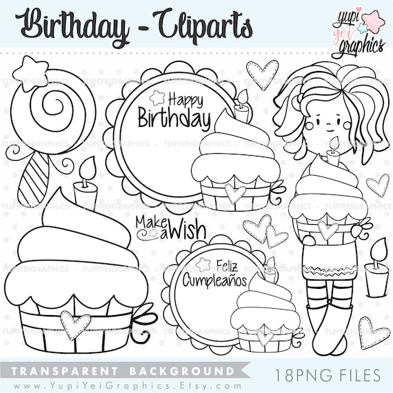 Birthday Cupcake Stamps, Cupcake Stamps, COMMERCIAL USE, Happy Birthday  Stamps, Birthday Coloring Pages, Cupcake Coloring Pages, Birthday 