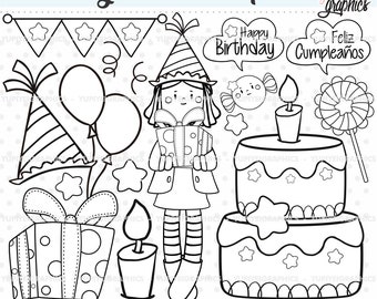 Birthday Stamps, Happy Birthday Stamps, COMMERCIAL USE, Birthday Cake Stamps, Cake Stamps, Balloon Stamps, Celebration Stamps, Coloring