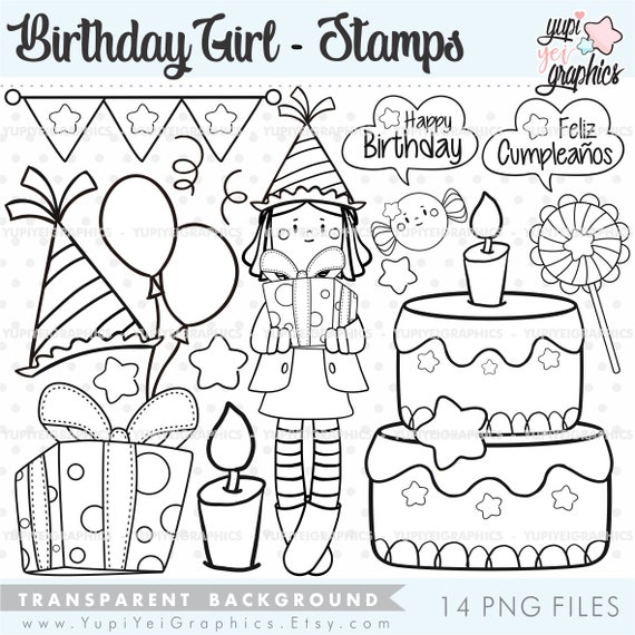 Birthday Stamps, Happy Birthday Stamps, COMMERCIAL USE, Birthday Cake  Stamps, Cake Stamps, Balloon Stamps, Celebration Stamps, Coloring